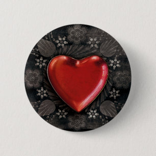 Macaron Rond 5 Cm Floral coeur rouge