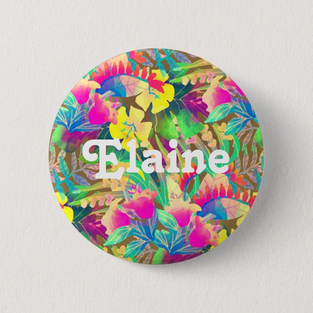 Macaron Rond 5 Cm Floral et feuillage hawaïens tropicaux (Devant)