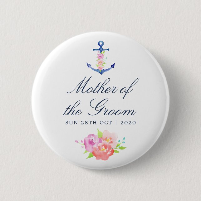 Macaron Rond 5 Cm Floral Mariage nautique Mère de la chambre (Devant)