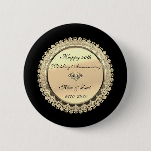 Macaron Rond 5 Cm Flore d'or tournois Black 50e anniversaire Mariage