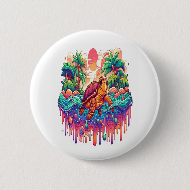 Macaron Rond 5 Cm Flottes de tortue dans le Jardin Liquid. (Devant)