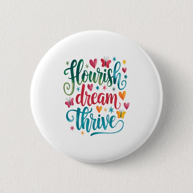 Macaron Rond 5 Cm Flourish Dream Thrive Motivational  (Devant)