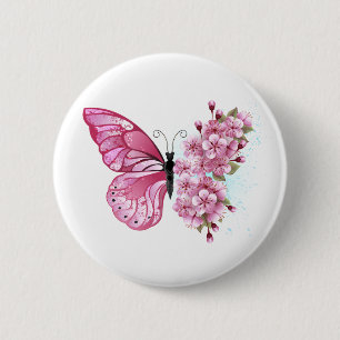Macaron Rond 5 Cm Flower Butterfly
