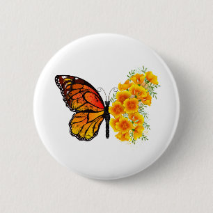 Macaron Rond 5 Cm Flower Butterfly with Yellow California Poppy