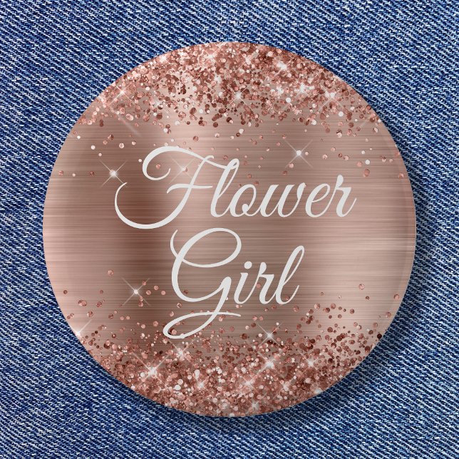 Macaron Rond 5 Cm Flower Girl Glittery Rose Gold (Flower Girl Glittery Rose Gold Foil Button)