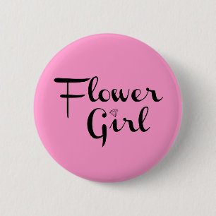 Macaron Rond 5 Cm Flower Girl Retro Script Black on Pink