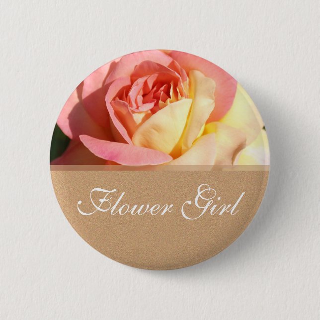 Macaron Rond 5 Cm Flower girl rose jaune rose mariage bouton nom. (Devant)