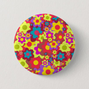 Macaron Rond 5 Cm Flower Power 60s hippy