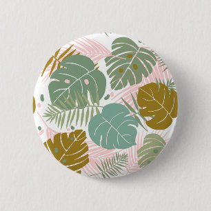 Macaron Rond 5 Cm Foliage Tropical - Motif Monstère Et Feuille De Pa