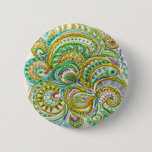 Macaron Rond 5 Cm Folk Art Fantasy Pattern