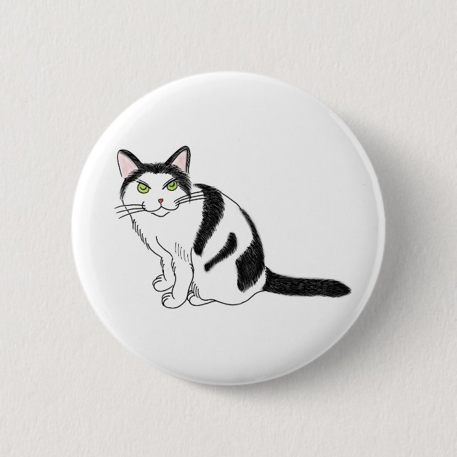 Macaron Rond 5 Cm FooFooCat : Kitty pelucheux vif impertinent (Devant)