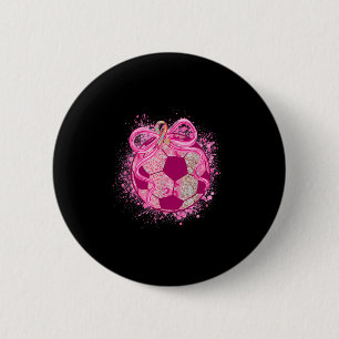 Macaron Rond 5 Cm Football Coquette Nœud Ruban Rose de Sensibilisati