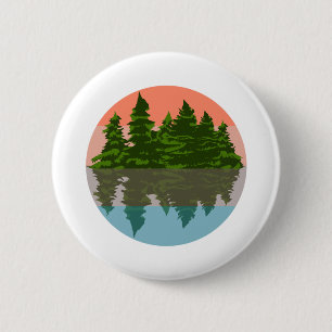 Macaron Rond 5 Cm Forêt Coucher Nature Pins Arbres