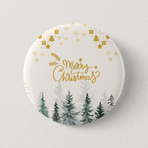 Macaron Rond 5 Cm Forêt d'aquarelle Joyeux Noël