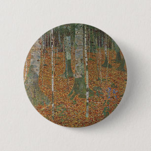 Macaron Rond 5 Cm Forêt de bouleau par Gustav Klimt, Art Nouveau Vin