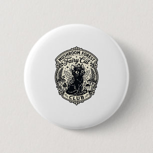 Macaron Rond 5 Cm Forêt de champignons Fée Chat Drôle Chat Graphique