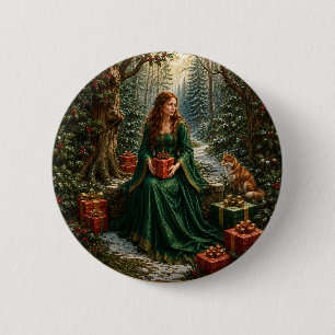 Macaron Rond 5 Cm Forêt de Noël Enchantée
