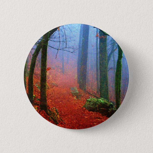 Macaron Rond 5 Cm Forêt peinte Automne Brouillard bleu (Devant)