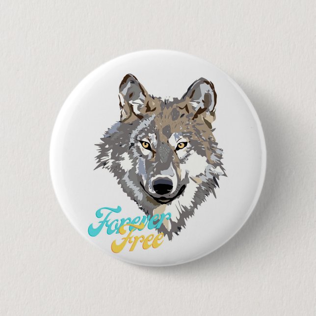 Macaron Rond 5 Cm Forever Free Wolf Head Button (Devant)
