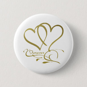 Macaron Rond 5 Cm Forever Hearts Gold sur blanc