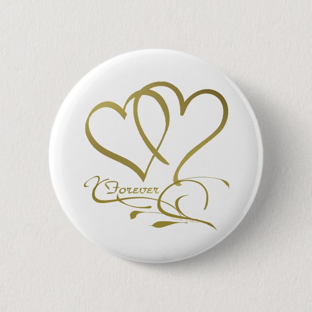 Macaron Rond 5 Cm Forever Hearts Gold sur blanc (Devant)