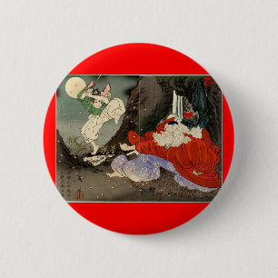 Macaron Rond 5 Cm Formation samouraï avec Tengu, Circa 1800's