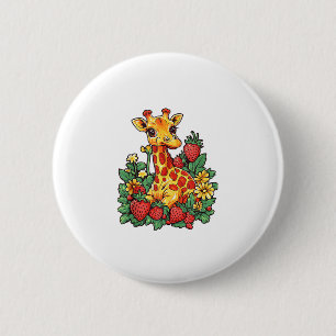 Macaron Rond 5 Cm Fraises et fleurs de girafe Gira mignonne graphiqu