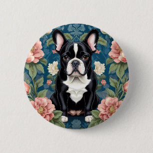 Macaron Rond 5 Cm Français Bulldog William Morris Inspiré Floral