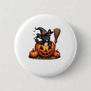 Macaron Rond 5 Cm Française Bulldog sorcière Citrouille Halloween Ho