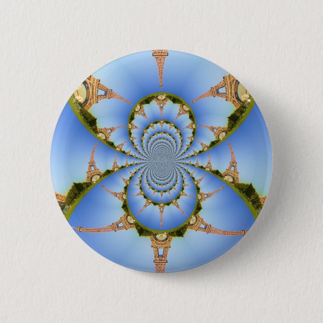 Macaron Rond 5 Cm France Paris Tour Eiffel Kaleidoscope Bleu Beau (Devant)