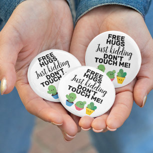 Macaron Rond 5 Cm Free hugs lovely cacti don't touch me Sarcastic