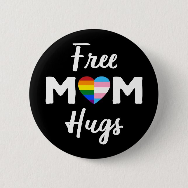 Macaron Rond 5 Cm Free Mom Hugs II - Rainbow Gay Trans Pride (Devant)