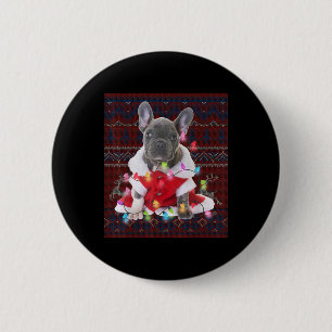 Macaron Rond 5 Cm French bulldog Christmas Lights Ugly Sweater Dog