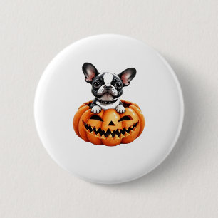 Macaron Rond 5 Cm French Bulldog Happy Halloween Classique citrouill