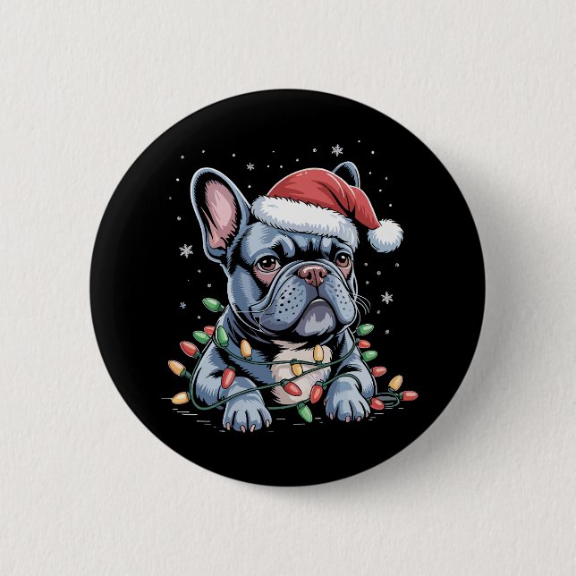 Macaron Rond 5 Cm French Bulldog Lover Frenchie Noël Casquette Noël (Devant)