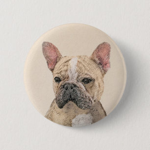 Macaron Rond 5 Cm French Bulldog (Sable) Painting - Cute Original Do