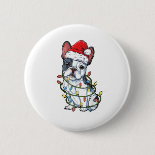 Macaron Rond 5 Cm French Bulldog Santa Christmas Tree Lights Xmas Bo
