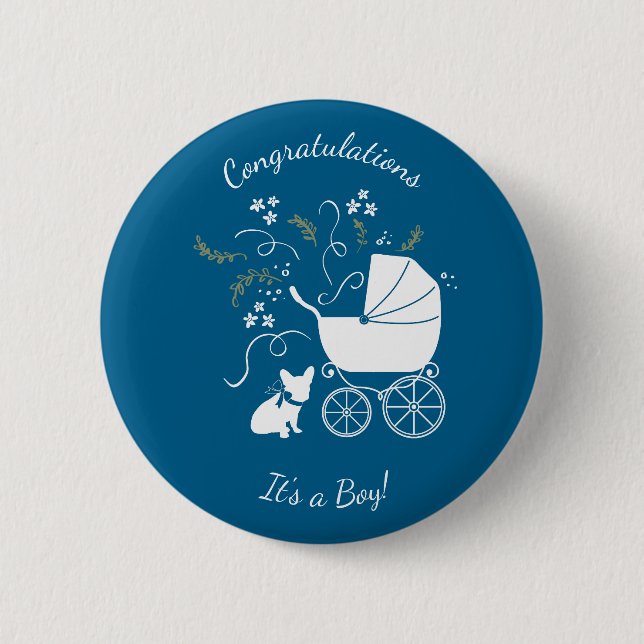Macaron Rond 5 Cm French Bulldog Theme Party - Baby shower Blue (Devant)