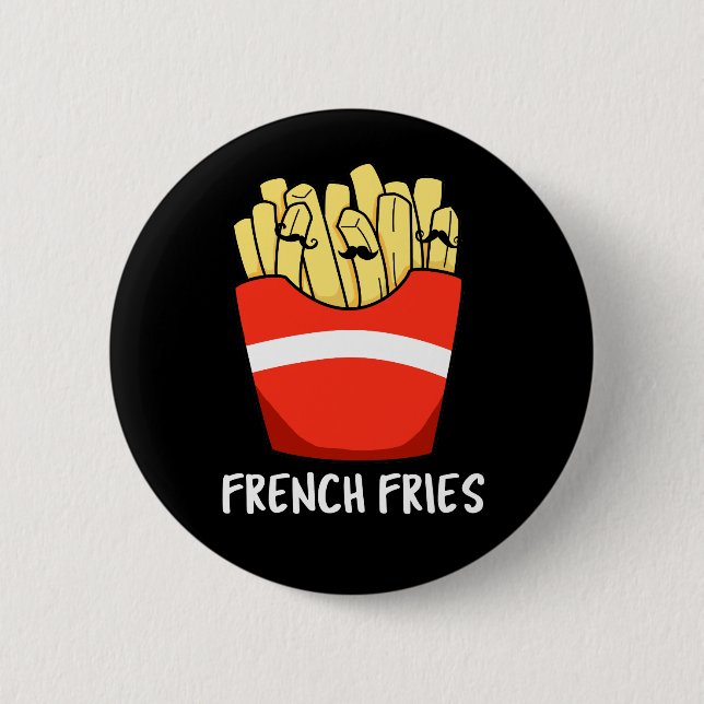 Macaron Rond 5 Cm French Fries Funny Fast Food Pun Dark BG (Devant)
