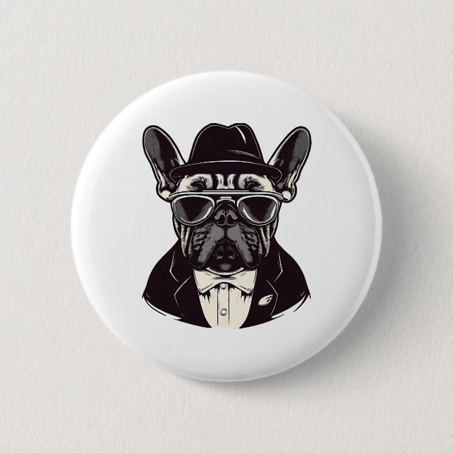 Macaron Rond 5 Cm Frenchie The Gangster (Devant)