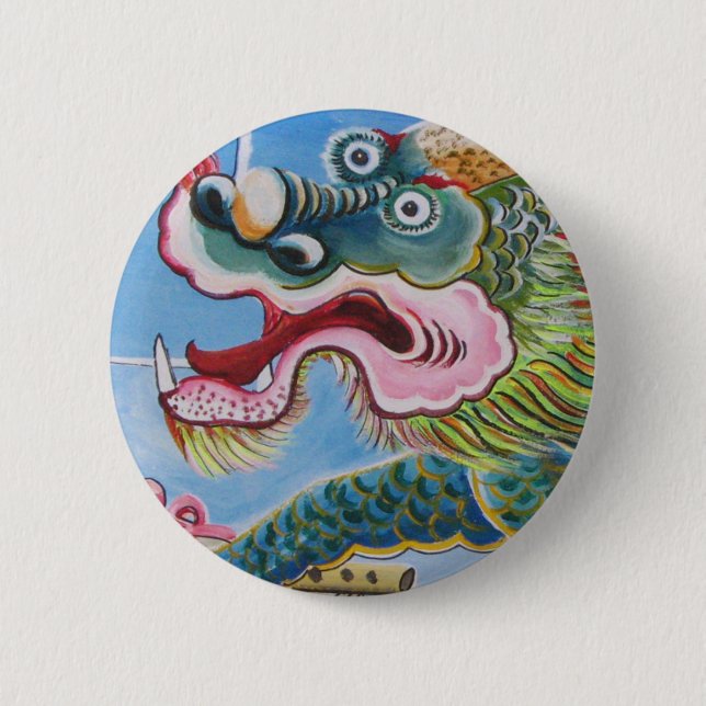 Macaron Rond 5 Cm Fresque chinoise Foo Dog / Lion Guardian (Devant)