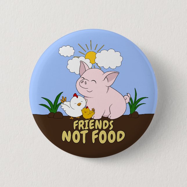 Macaron Rond 5 Cm Friends Not Food - Cute Pig and Chicken (Devant)