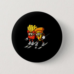 Macaron Rond 5 Cm Frites pizza ski drôle skieur fast food