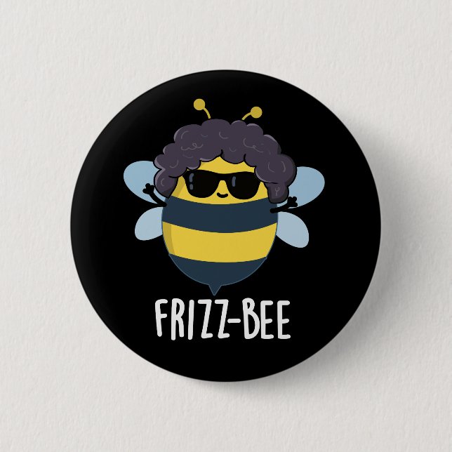 Macaron Rond 5 Cm Frizz-Bee Funny Afro Bee Pun Dark BG (Devant)