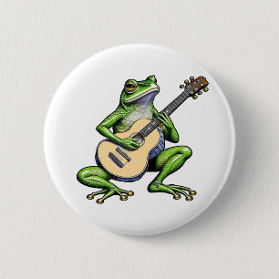 Macaron Rond 5 Cm Frog drôle Jouer de la guitare