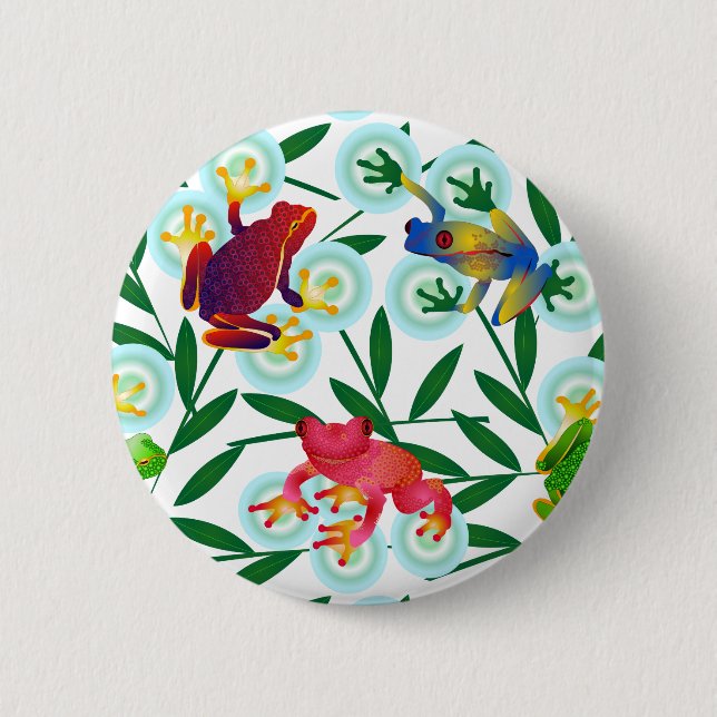 Macaron Rond 5 Cm Frogs Bamboo bulles forêt tropicale jungle Whimsic (Devant)