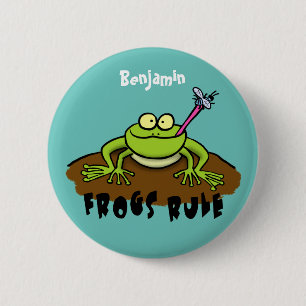 Macaron Rond 5 Cm Frogs rule funny green frog cartoon