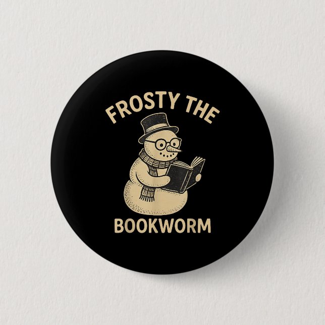 Macaron Rond 5 Cm Frosty The Bookworm Snowman Reading  (Devant)