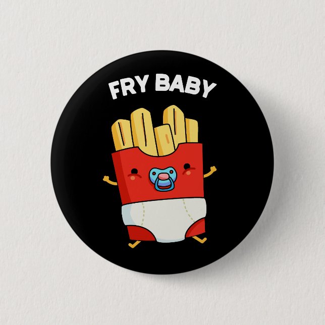 Macaron Rond 5 Cm Fry Baby Funny French Fries Pun Dark BG (Devant)