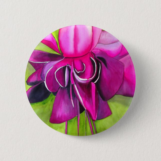 Macaron Rond 5 Cm Fuchsia pop art watercolour flower (Devant)